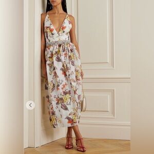 Zimmermann Matchmaker Midi Dress Women's Size 1 (US 6) Floral Print Linen Silk